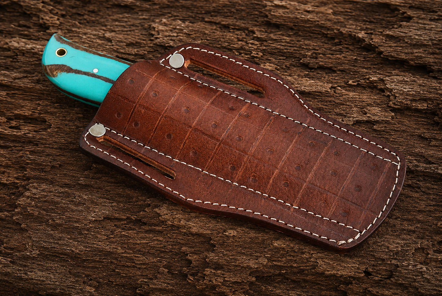 Hand Forged Railroad Spike Fixed Blade Knife – Rustic Steel Knife with Resin Handle & Leather Sheath