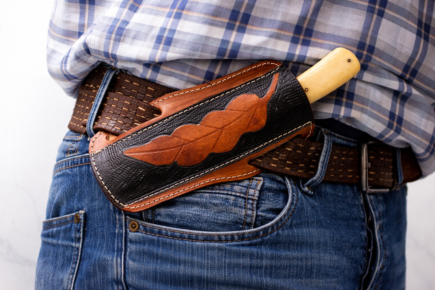 Custom Handmade Leather Horizontal Knife Sheath – Hand Engraved Universal Holder (8 Inch)