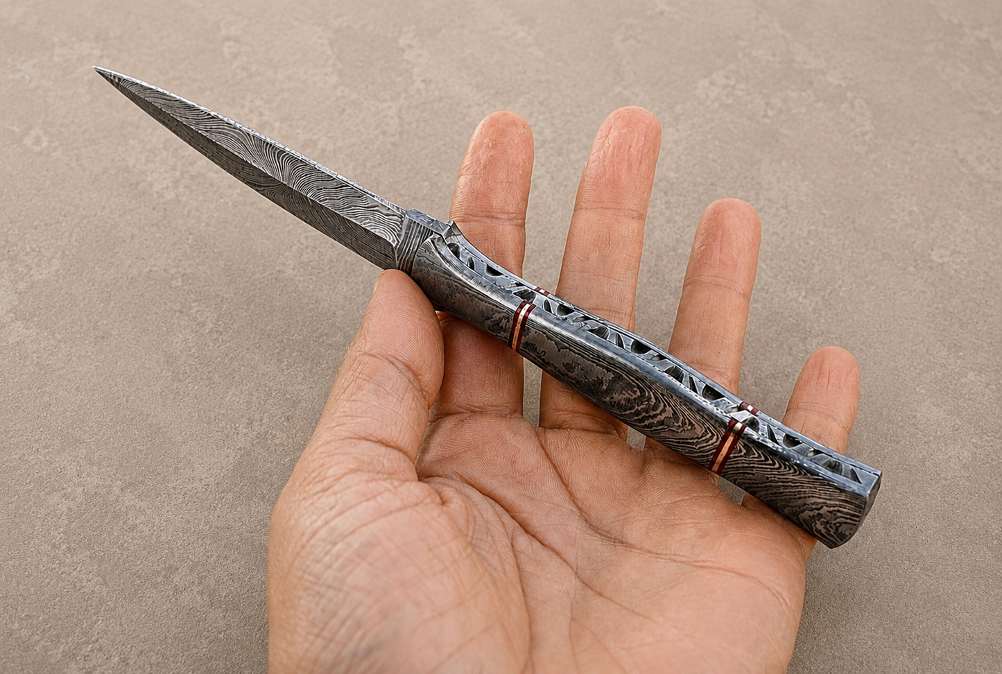 Hand Forged Damascus Steel Fixed Blade Utility Knife – Handmade Premium Damascus Handle with Leather Sheath