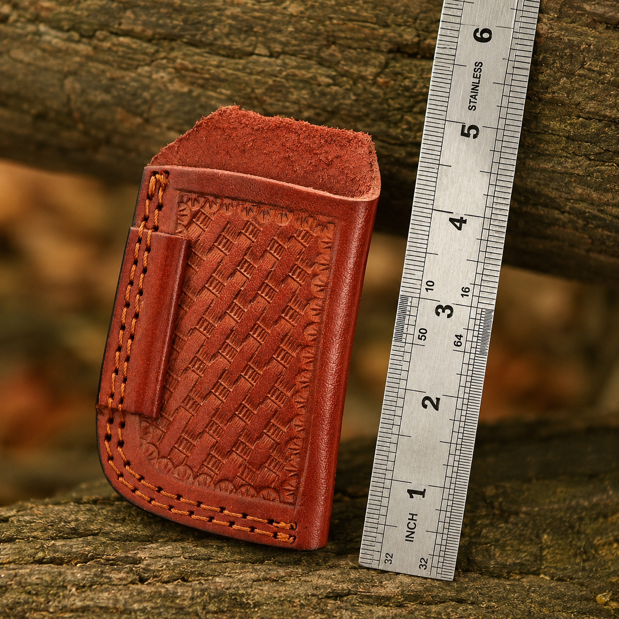 Handmade Genuine Leather Belt Pouch – Vertical Carry Tool Holder with Tooled Design