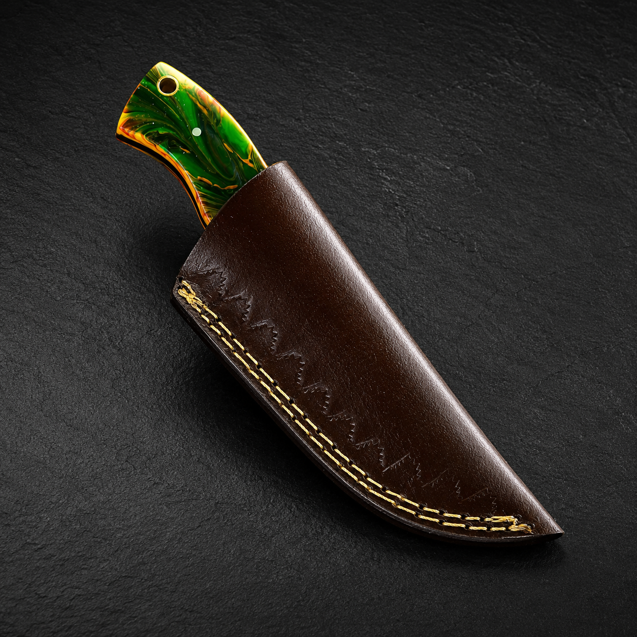 Carbon Ridge 1095 Steel Utility Knife – 6" Hand Forged Fixed Blade with Resin Handle & Leather Sheath