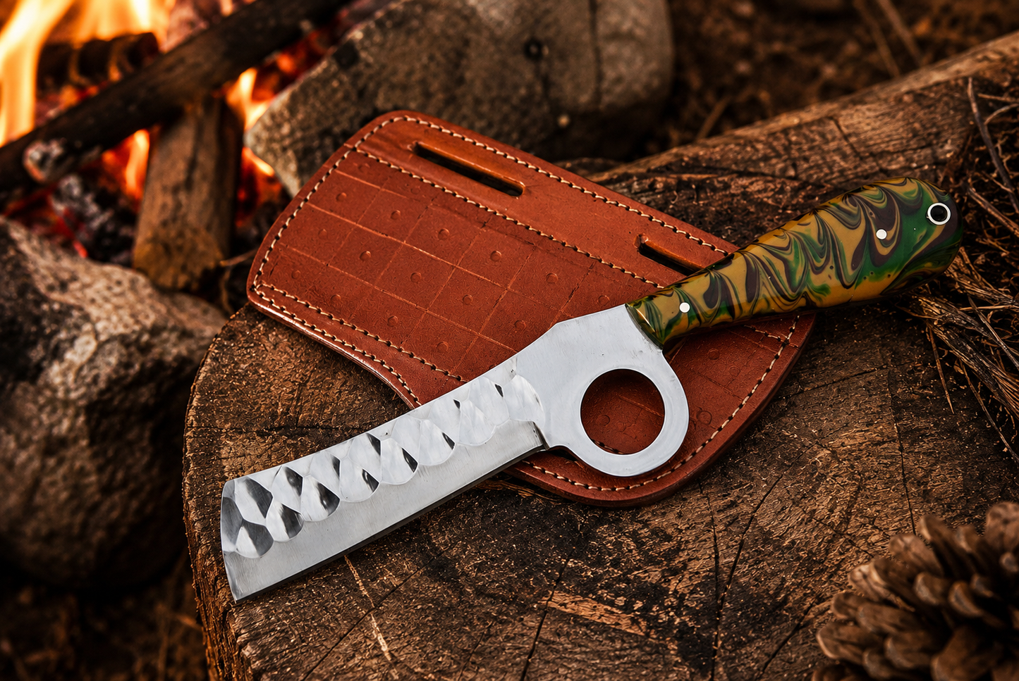 Hand Forged Railroad Steel Outdoor Utility Knife – Rustic Western Handmade EDC with Leather Sheath