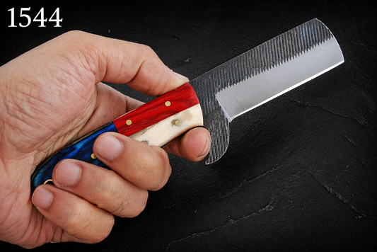 Hand Forged Railroad Steel Fixed Blade Tool with Bone & Wood Handle – Compact Utility Tool with Leather Sheath