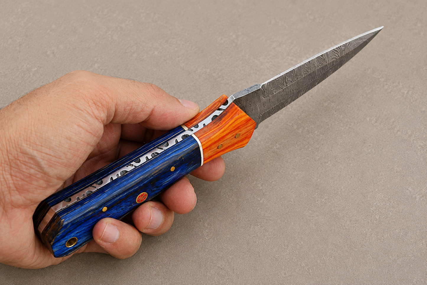 Woodland Forge Damascus Steel Knife – 512 Layer Hand Forged Blade with Stained Wood Handle & Leather Sheath
