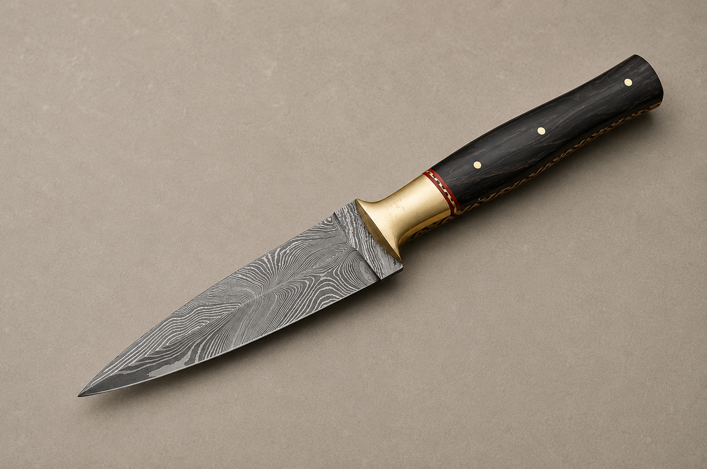 Midnight Horn Damascus Steel Knife – 512 Layer Hand Forged Blade with Bull Horn Handle & Leather Sheath