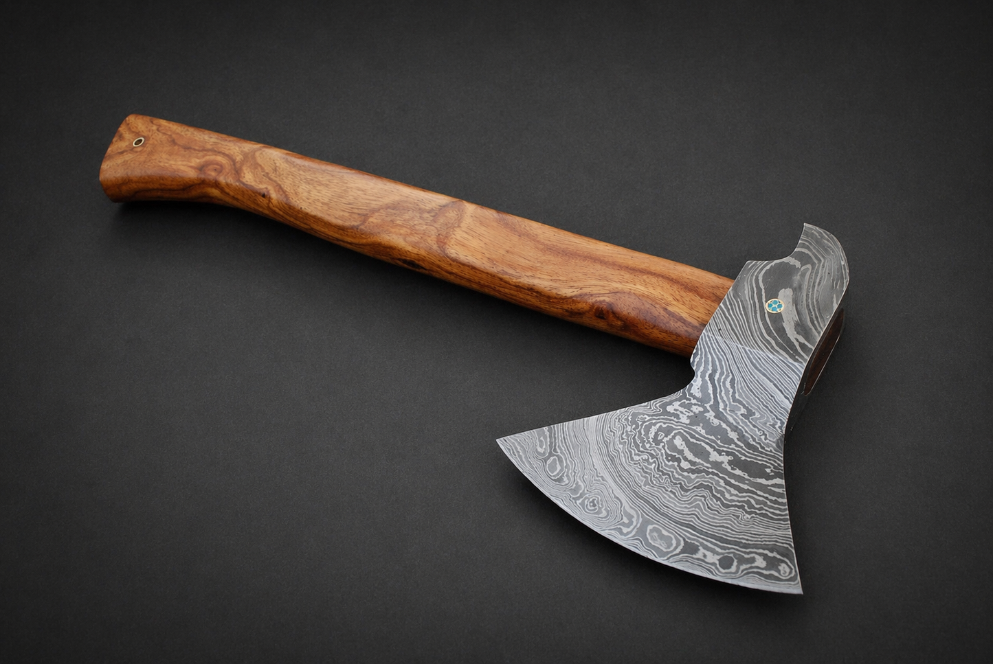 Custom Hand-Forged Damascus Steel Utility Axe with Cocobolo Wood Handle – 512 Layers Handmade Tool with Leather Sheath