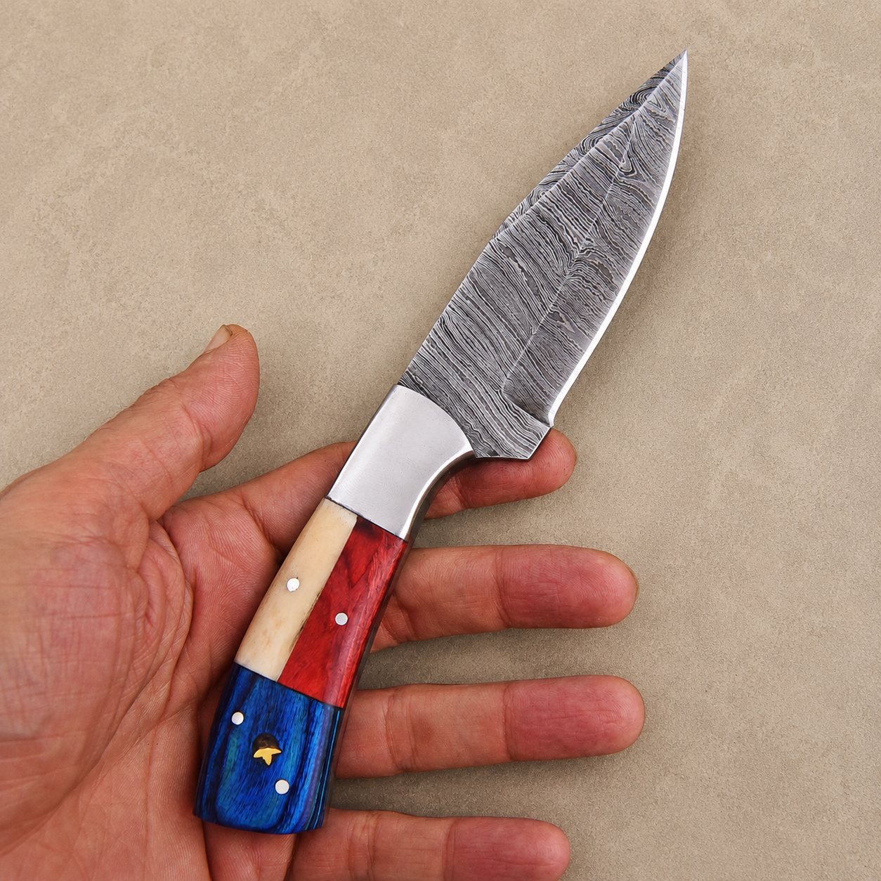 Texas Pride Handmade Damascus Fixed Blade Knife – Bone & Wood Handle With Leather Sheath