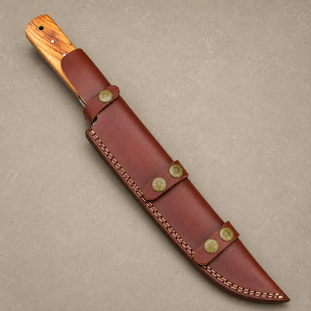 Handmade Damascus Steel Brisket Chef Knife with Wood Handle & Leather Sheath
