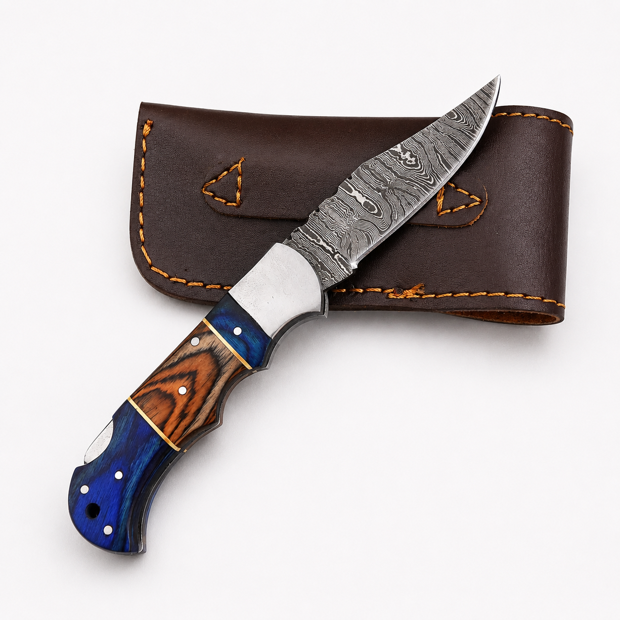 Handmade Folding Damascus Steel Pocket Knife – Pukka Wood Handle | Steel Bolster | Back Lock Design
