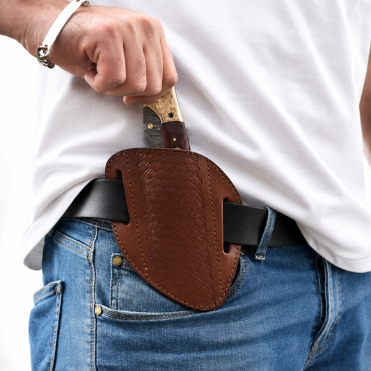 Handmade Genuine Leather Utility Knife Sheath – Universal EDC Cover for Folding & Fixed Blade Tools