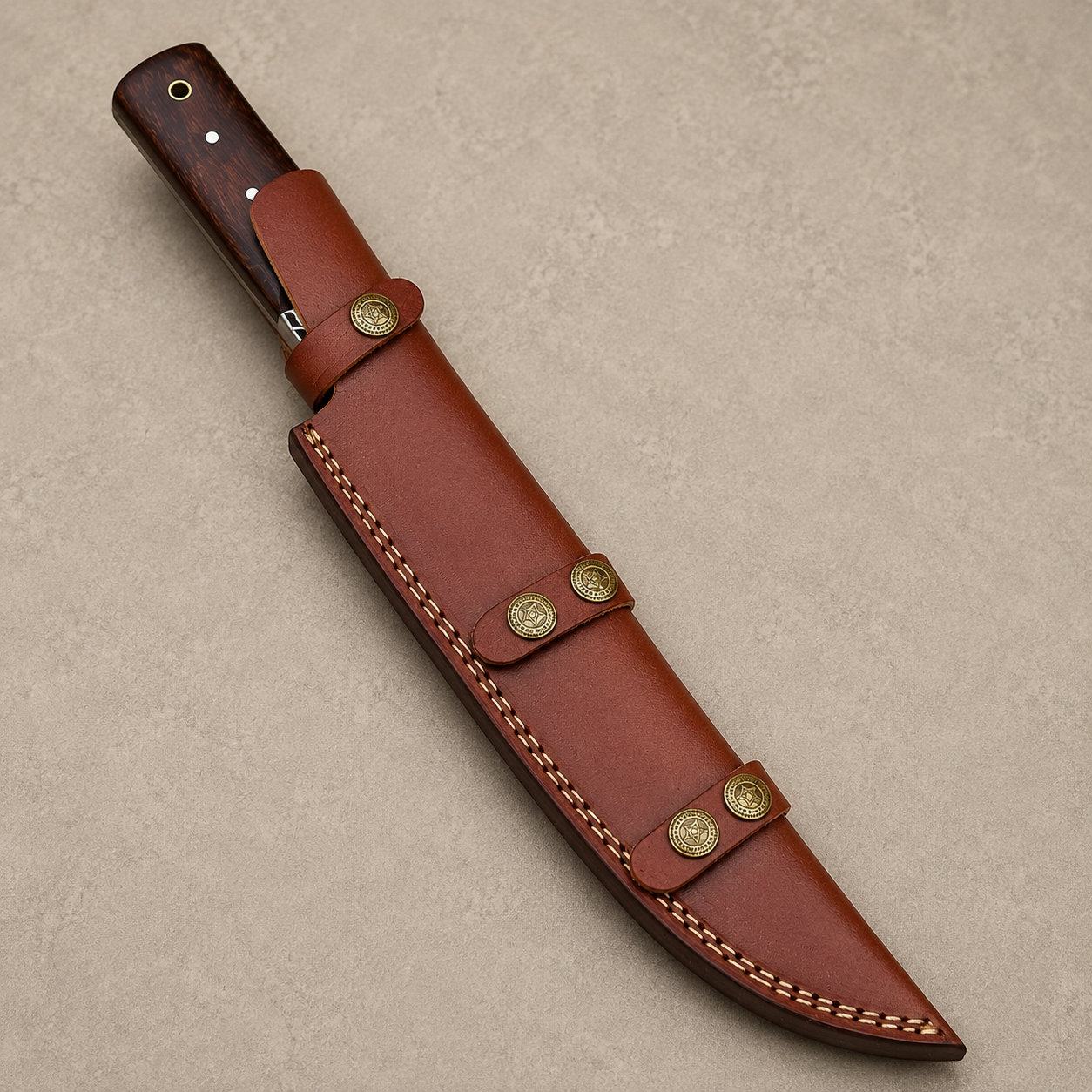 Smokehouse Damascus Brisket Knife – 15-Inch Hand Forged Chef Knife with Wood Handle & Leather Sheath