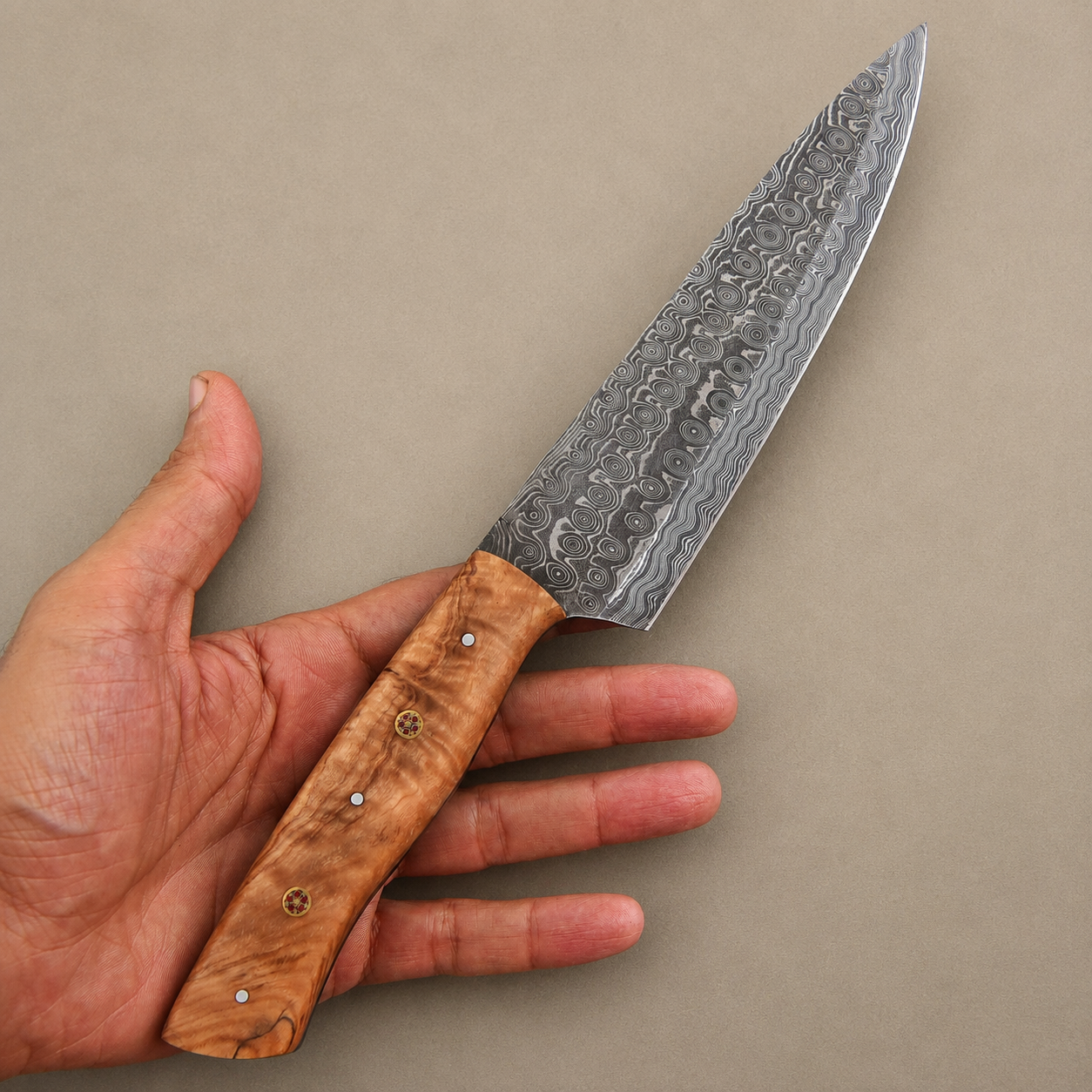 Heritage Olive Damascus Chef Knife – Hand Forged 512-Layer Damascus Steel Kitchen Knife with Olive Wood Handle | 7” Chef Blade