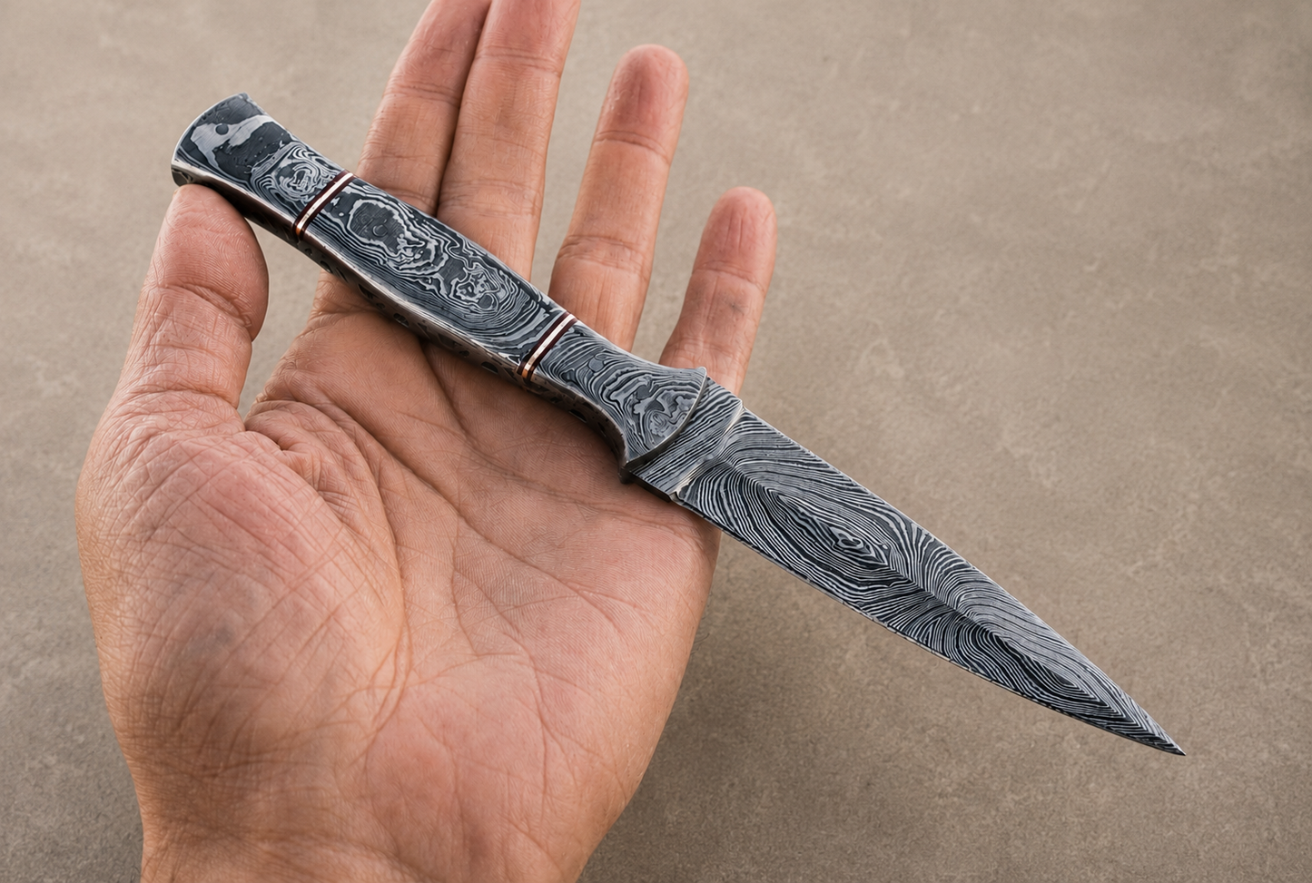Hand Forged Damascus Steel Fixed Blade Utility Knife – Handmade Premium Damascus Handle with Leather Sheath