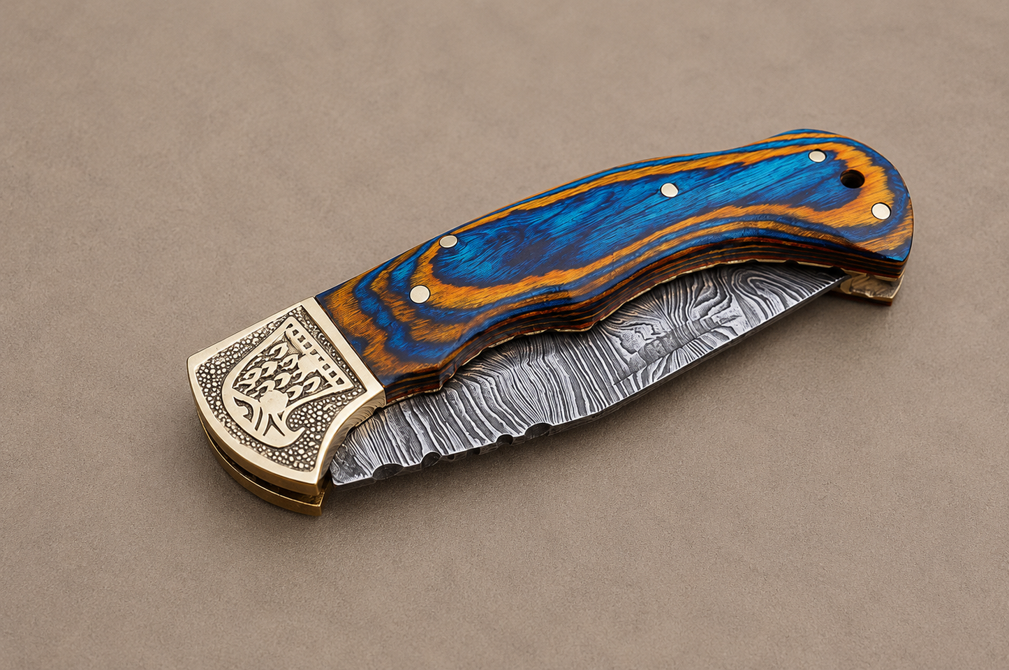 Hand Forged Damascus Steel Folding Pocket Knife with Wood Handle