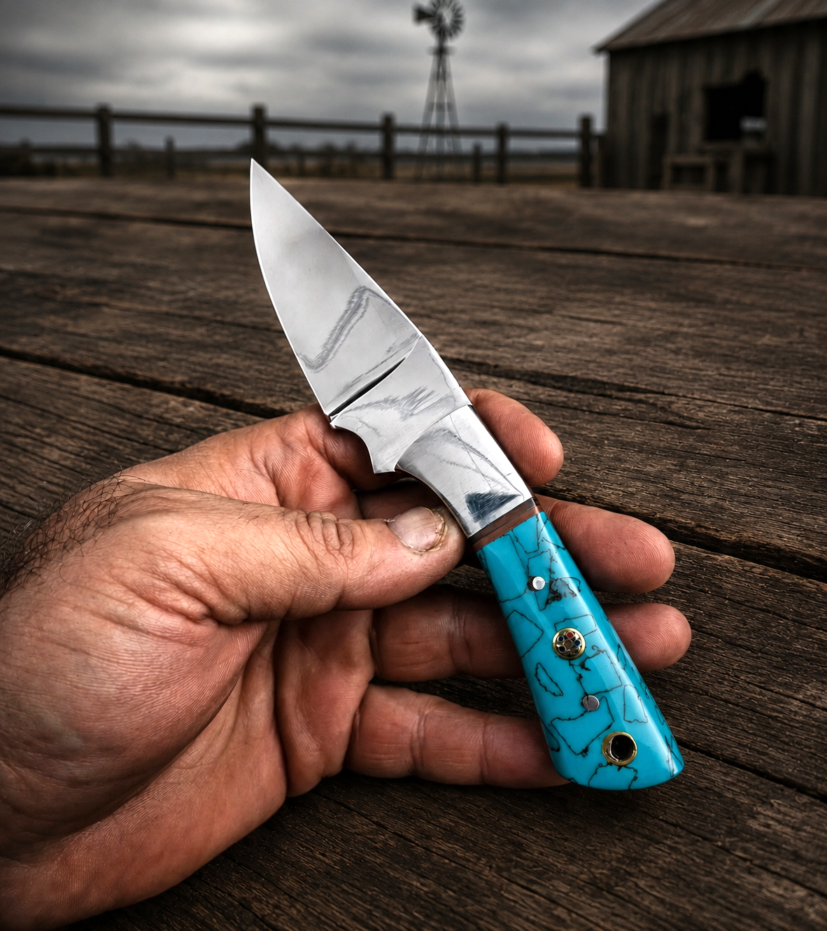 Handmade D2 Steel Fixed Blade Knife with Resin Handle & Leather Sheath – Mirror Polished Finish