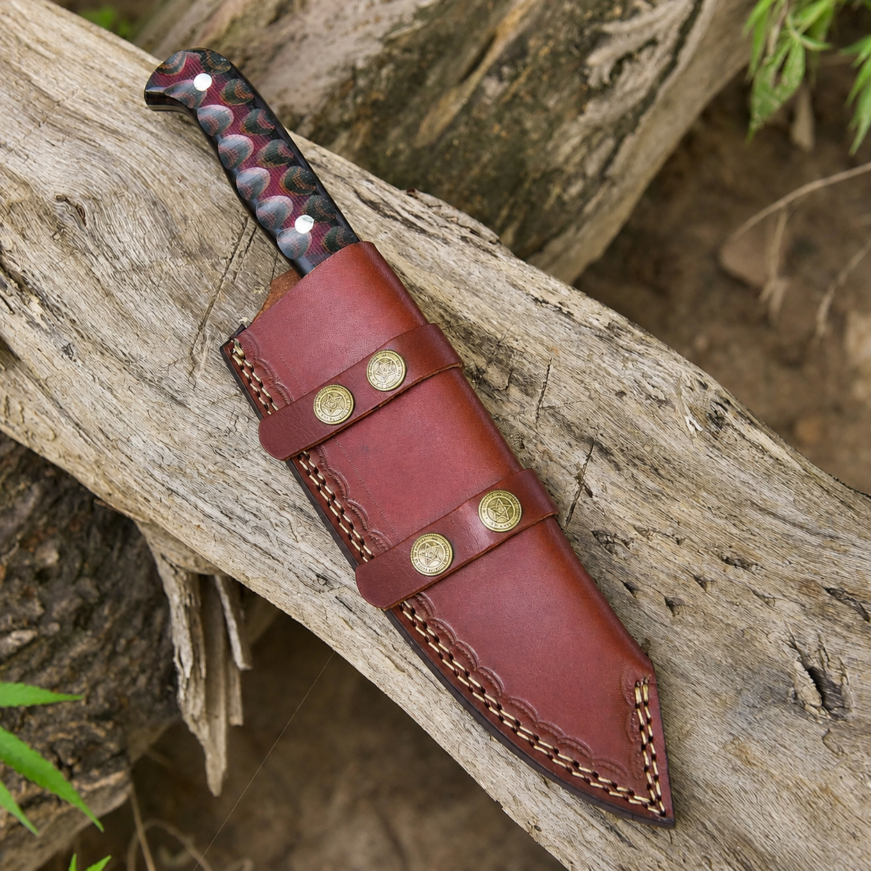 Handmade 1095 High Carbon Steel Chef & Utility Knife with Micarta Handle and Leather Sheath