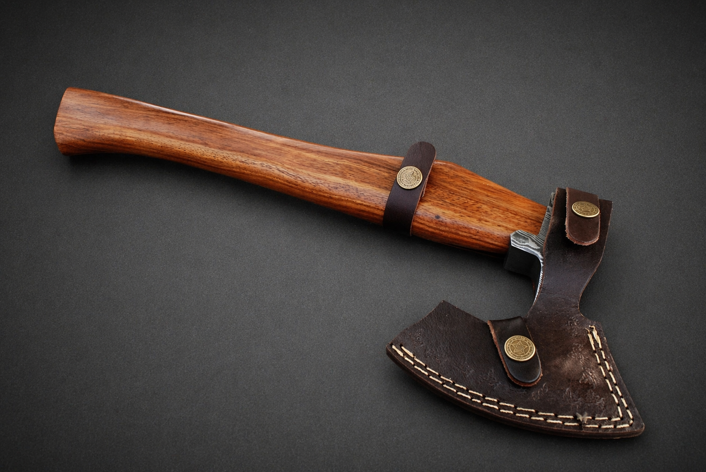 Hand Forged Damascus Steel Utility Axe with Cocobolo Wood Handle – 512 Layers Handmade Tool with Leather Sheath
