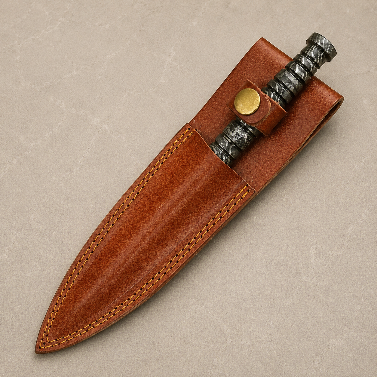 Wave Crest Damascus Steel Knife – 512 Layer Hand Forged Twist Pattern Blade with Leather Sheath