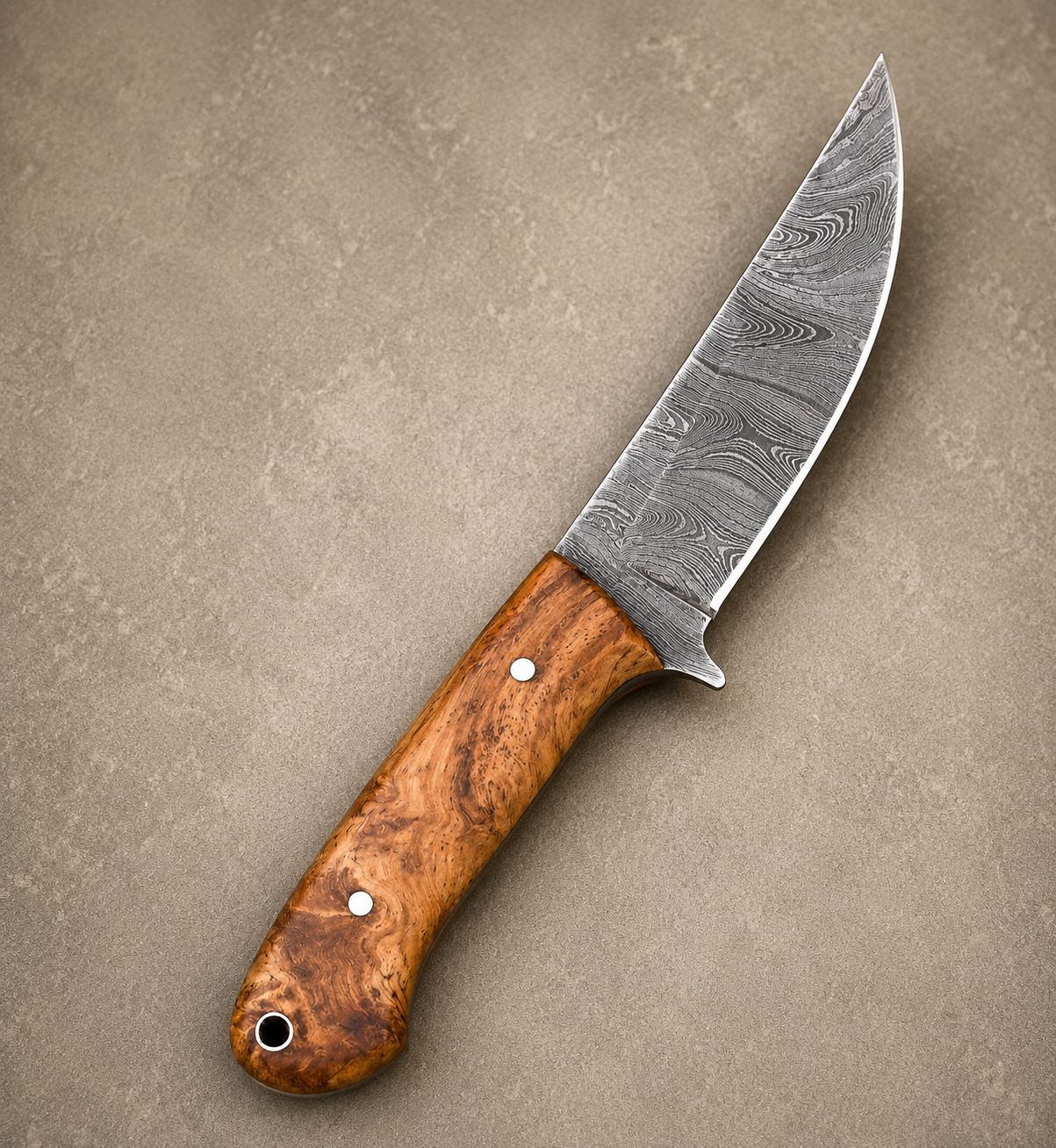 Twist Ridge Damascus Steel Knife – 512 Layer Hand Forged Blade with Wood Handle & Leather Sheath