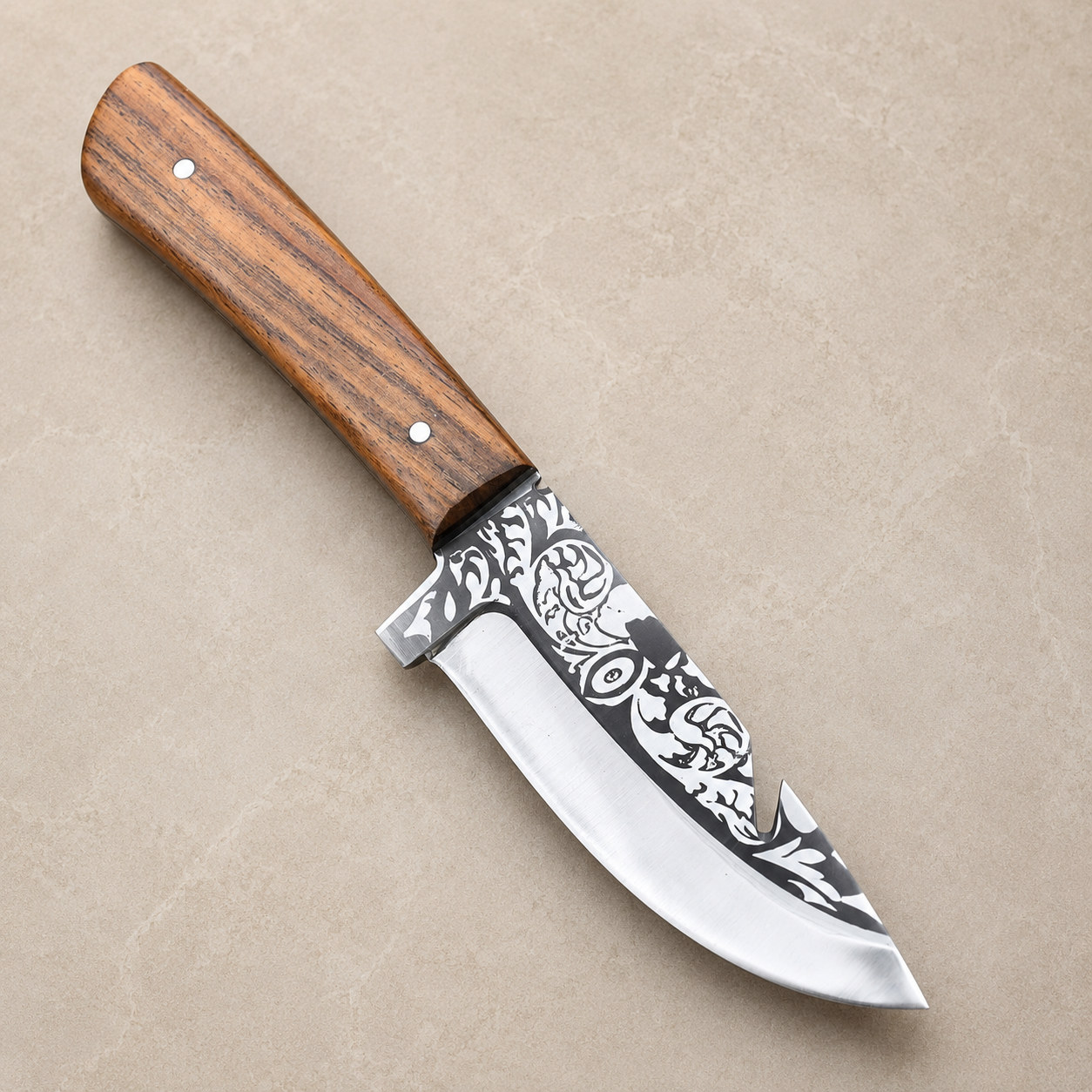 Handmade D2 Steel Outdoor Utility Blade With Wood Handle And Leather Sheath