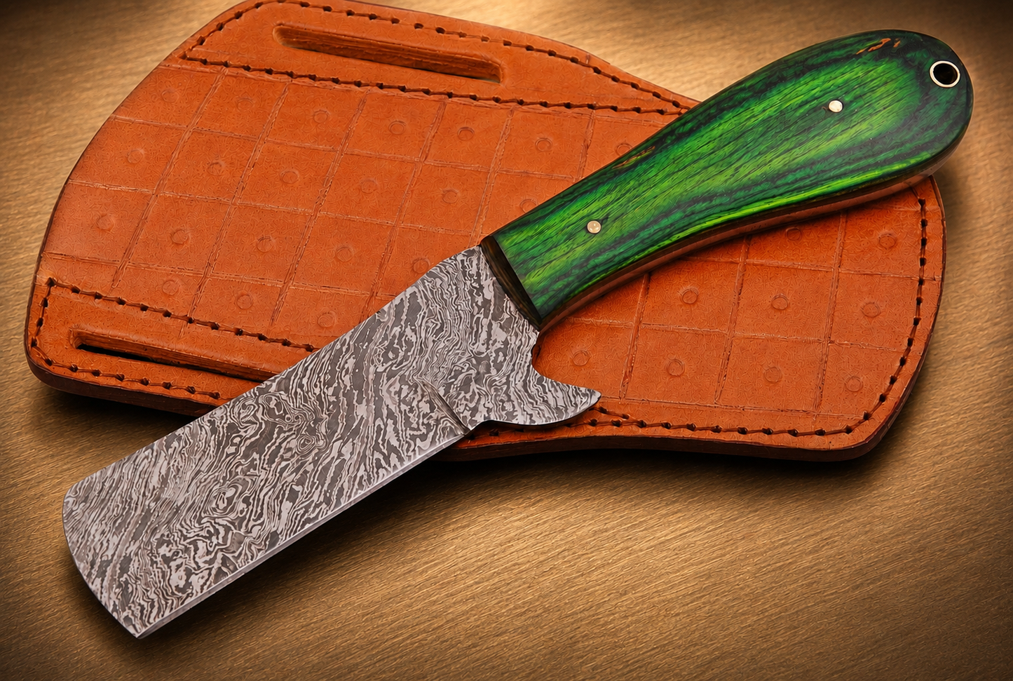 Premium Hand-Forged Damascus Steel Utility Knife – Pukka Wood Handle | 512 Layers | Leather Sheath Included