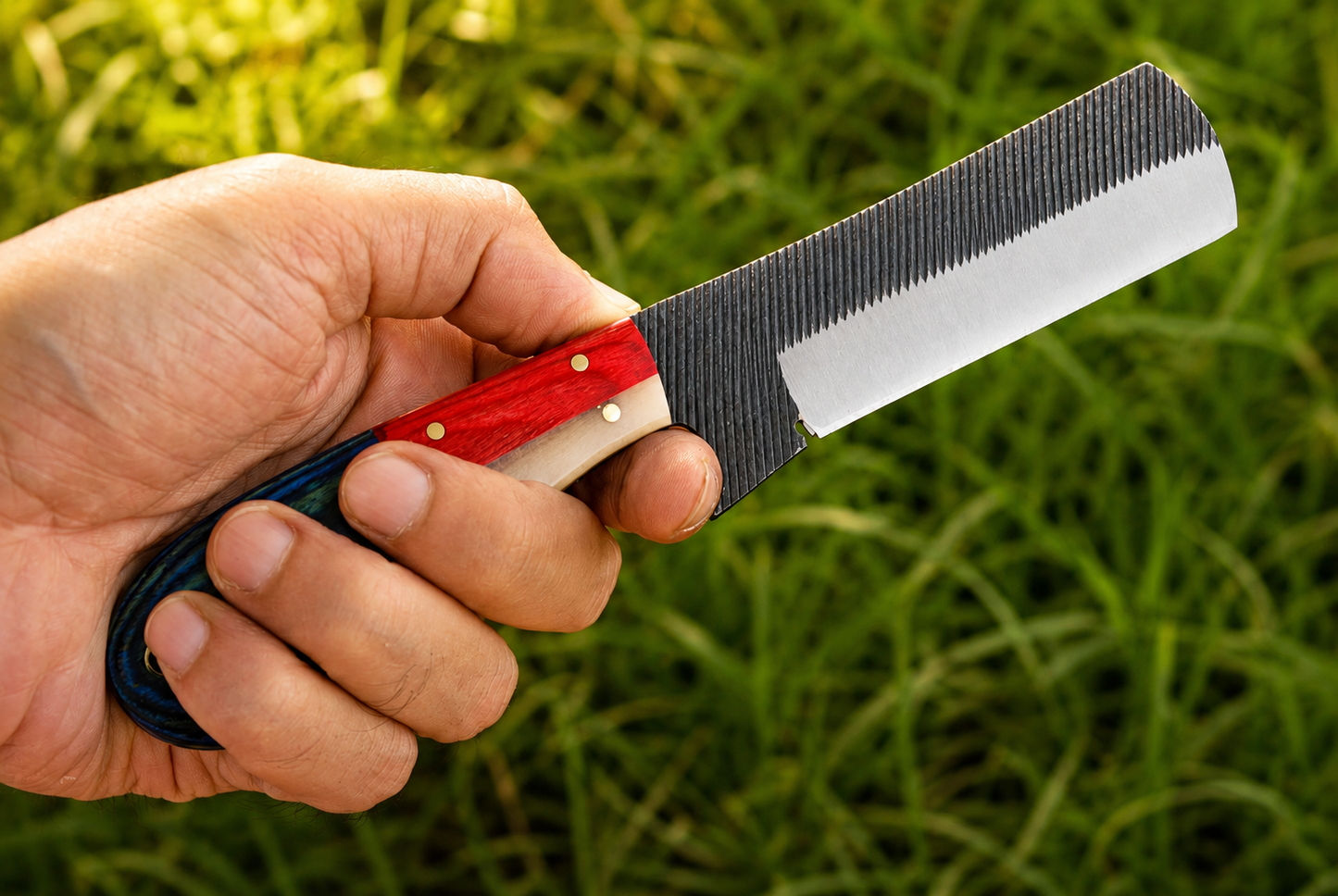 Premium Hand-Forged Railroad Steel Fixed Blade Knife – Wood Handle | Leather Sheath Included
