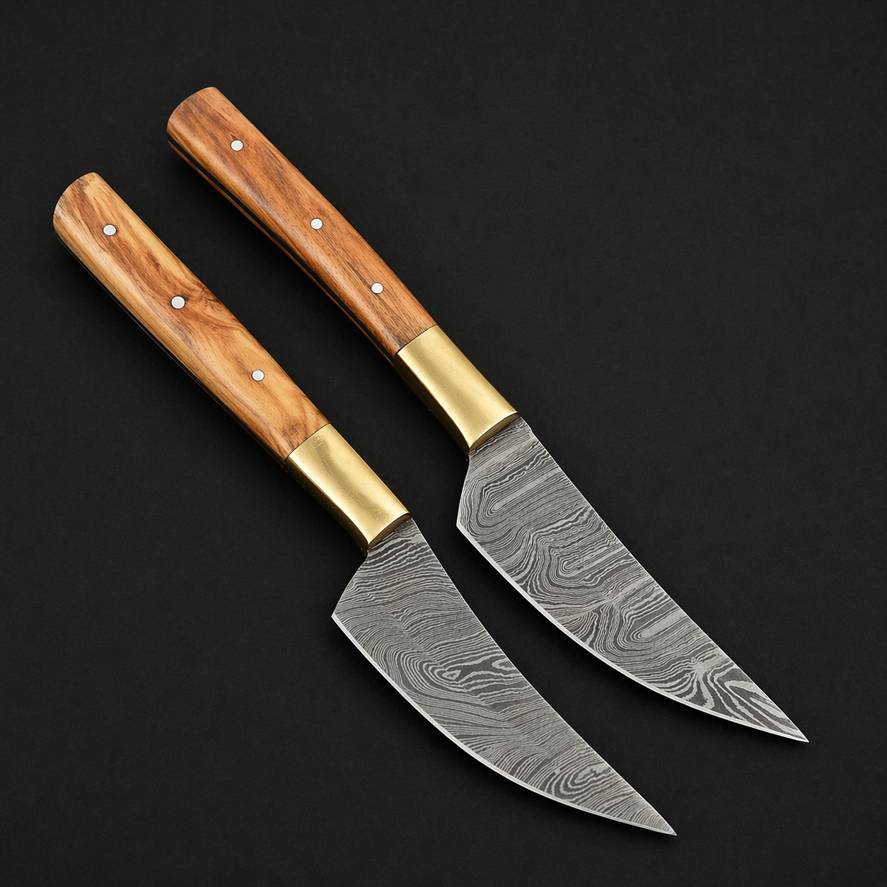 Handmade Damascus Steel Steak Knife Kitchen Set with wood & Brass Handle – 512 Layers Twist Pattern Chef Knives