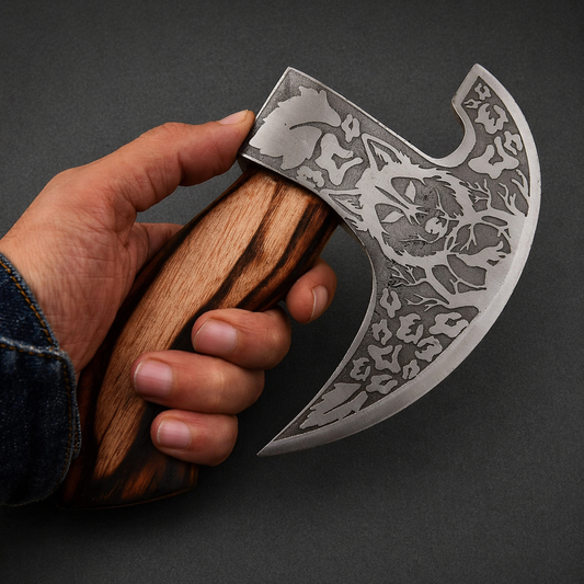 Hand Forged Pizza Cutter – Carbon Steel Blade with Wooden Handle | Unique Kitchen Pizza Tool