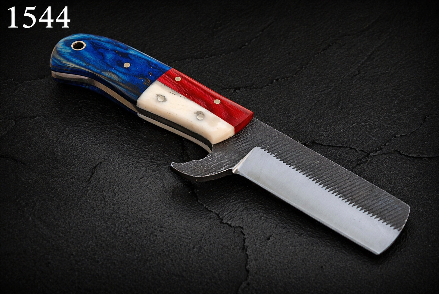 Hand Forged Railroad Steel Fixed Blade Tool with Bone & Wood Handle – Compact Utility Tool with Leather Sheath