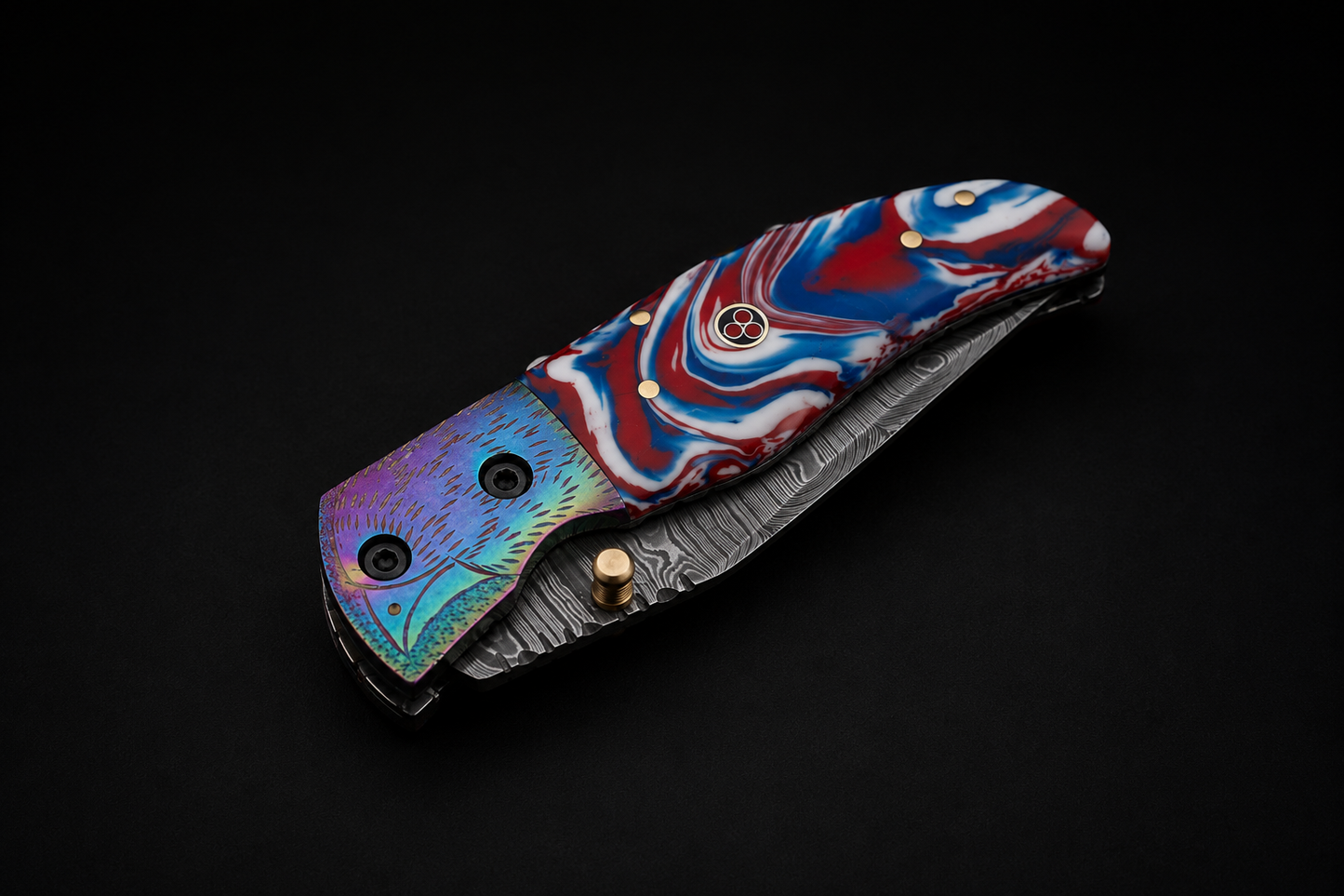 Hand Forged Damascus Steel Folding Pocket Knife with Risen & Bolster Handle – 512 Layers EDC Knife with Leather Sheath