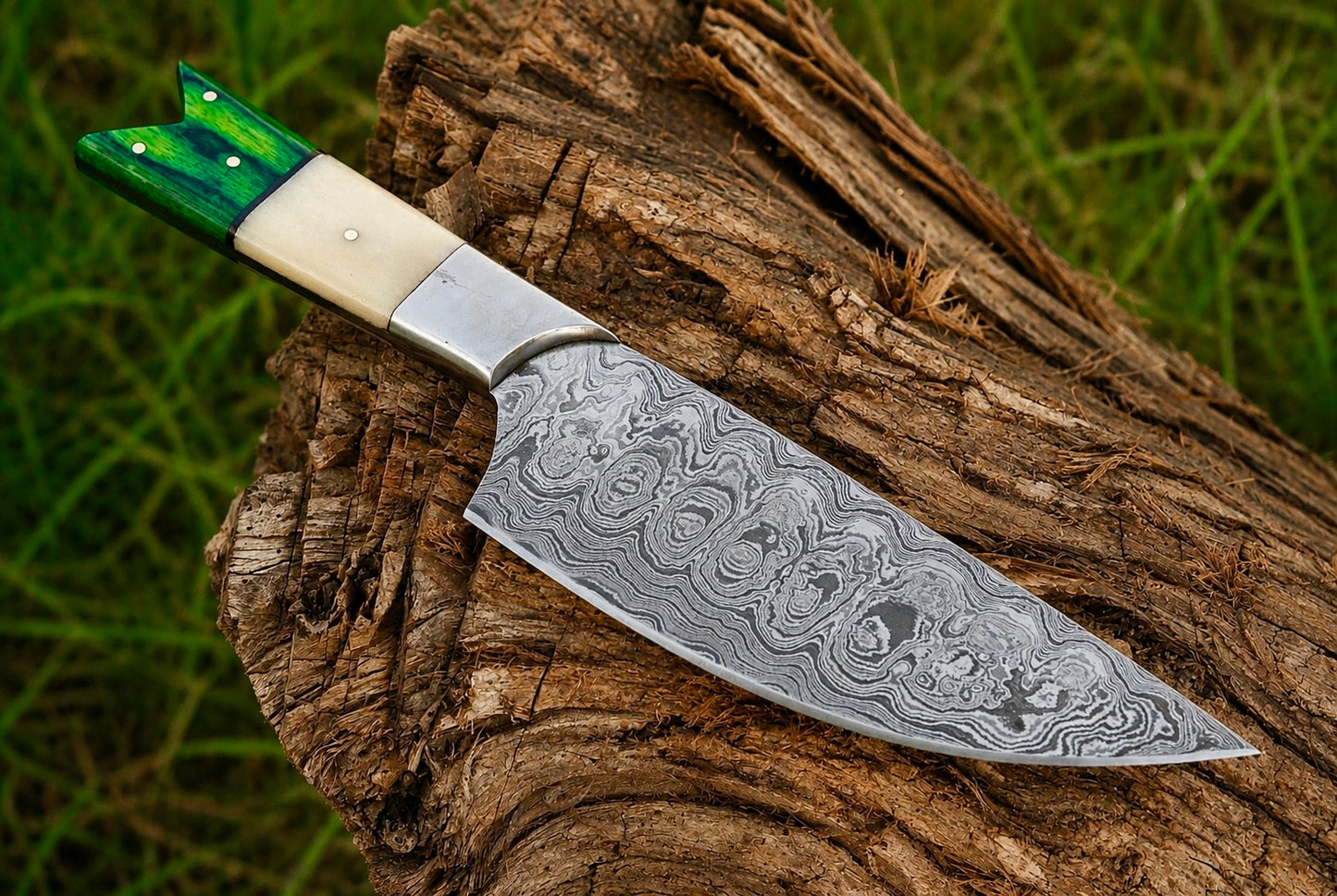 Hand Forged Damascus Steel Chef Knife – 7” Blade with Camel Bone & Wood Handle | 512 Layers