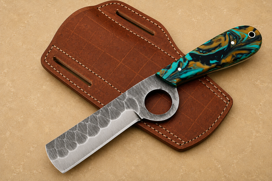 Forge Ridge High Carbon Steel Utility Knife – Hand Forged Fixed Blade with Resin Handle & Leather Sheath
