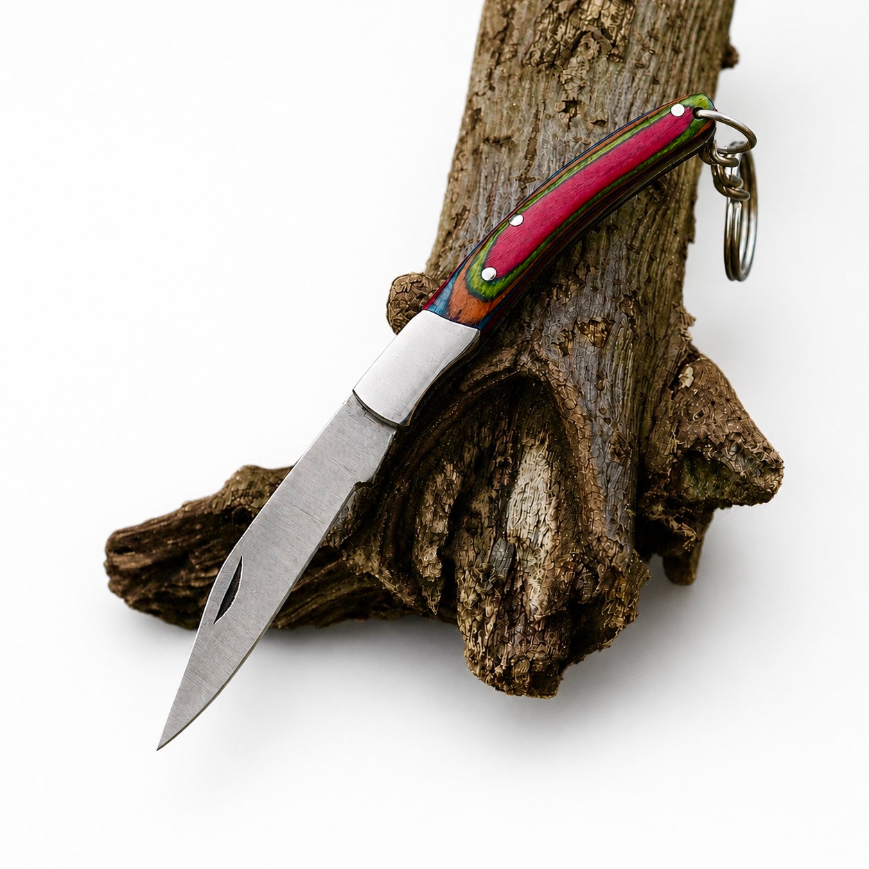 Hand Forged High Carbon Steel Folding Knife Keychain – Compact Pocket Knife with Wood & Steel Handle