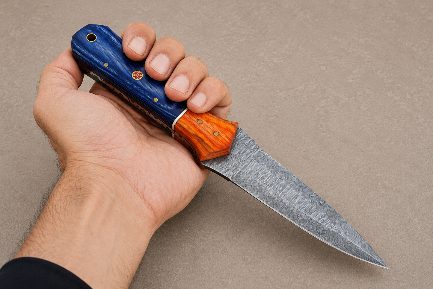 Woodland Forge Damascus Steel Knife – 512 Layer Hand Forged Blade with Stained Wood Handle & Leather Sheath