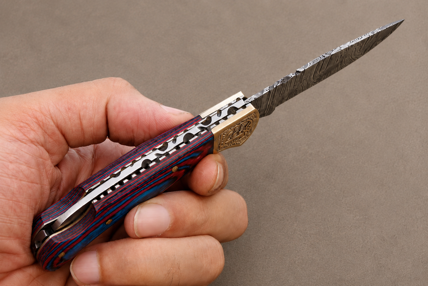 Hand Forged Damascus Steel Folding Pocket Knife with Wood Handle