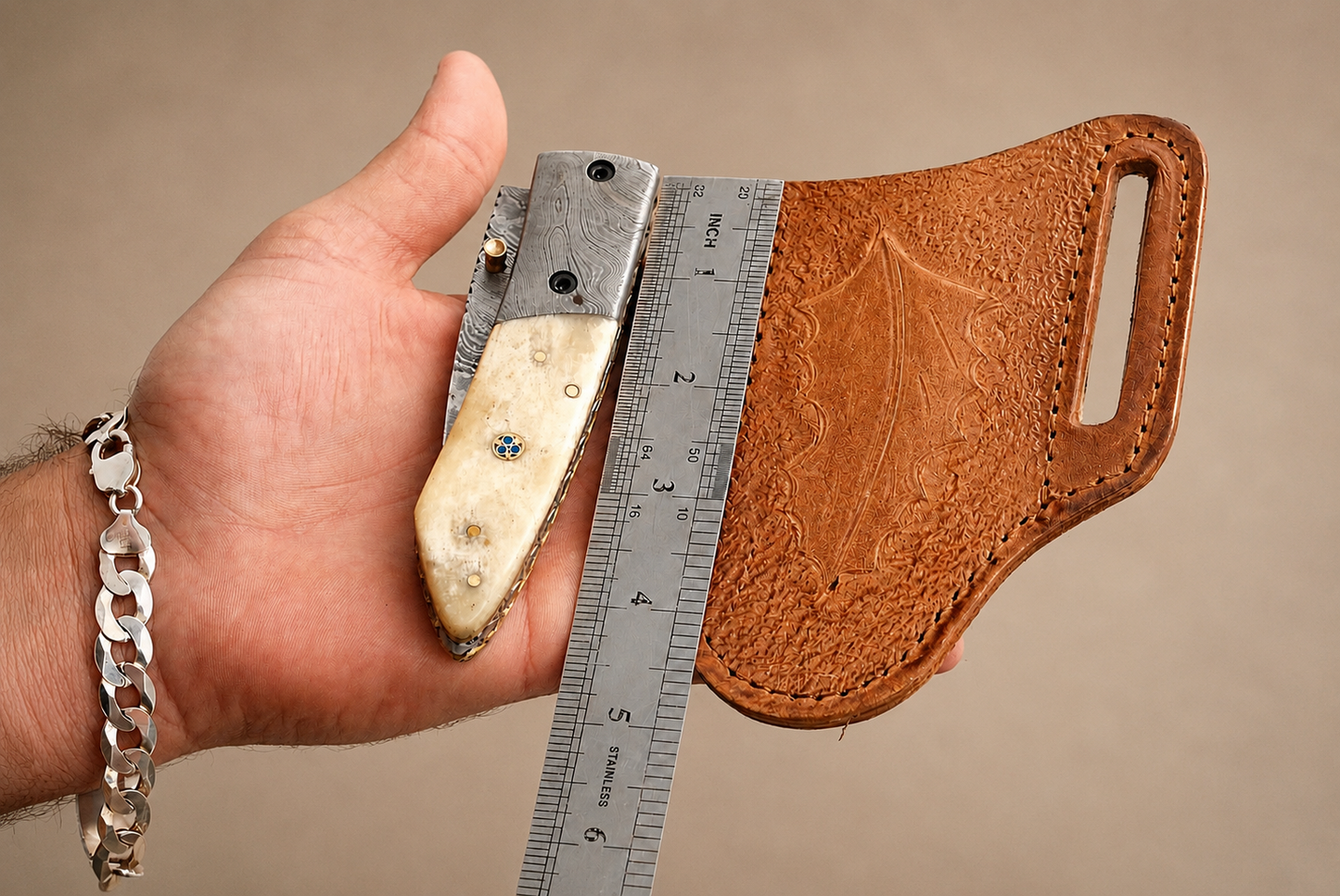Handmade Engraved Leather Horizontal Sheath for Folding Pocket Knife – Universal 5 Inch Cover