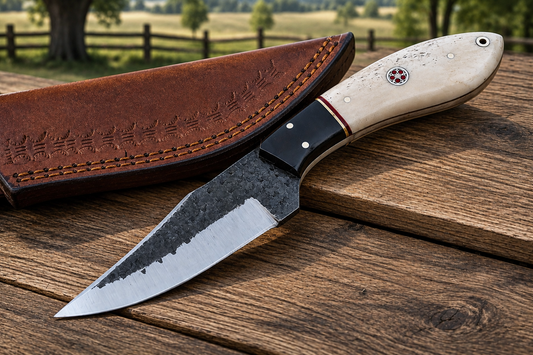 Handmade Railroad Spike Carbon Steel Utility Knife – Natural Bone & Horn Handle | Leather Sheath Included