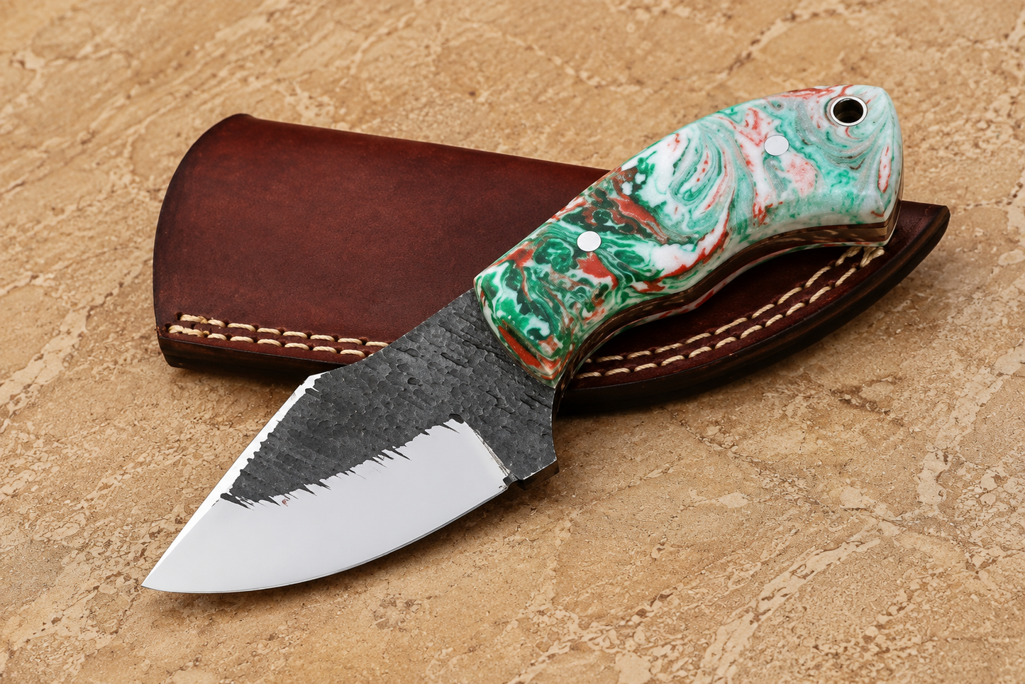 Iron Ridge 1095 High Carbon Steel Utility Knife – 6” Hand Forged Fixed Blade with Resin Handle & Leather Sheath