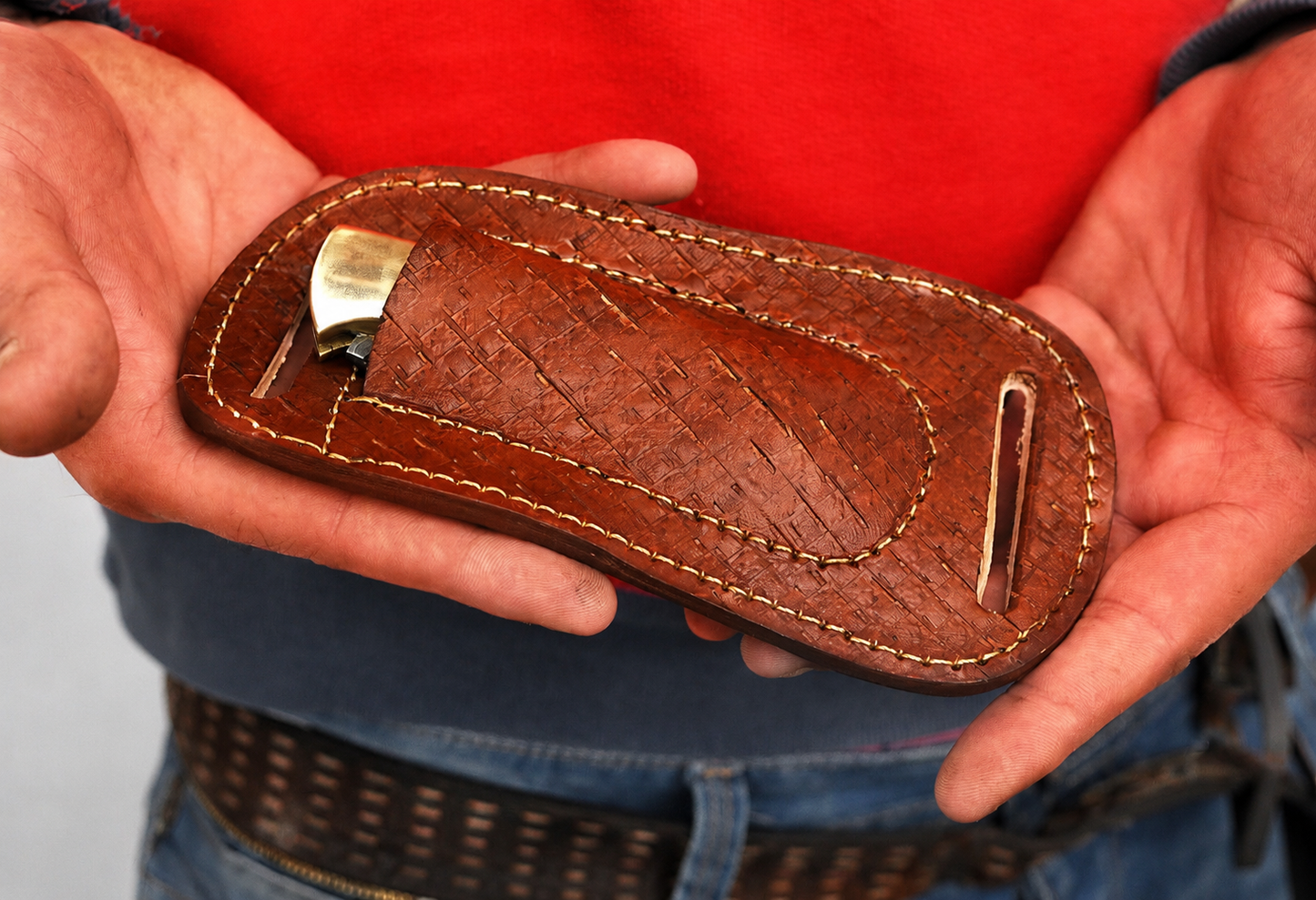Handmade Leather Horizontal Knife Sheath – Hand Engraved Folding Pocket Knife Holder 5 Inch Universal Cover