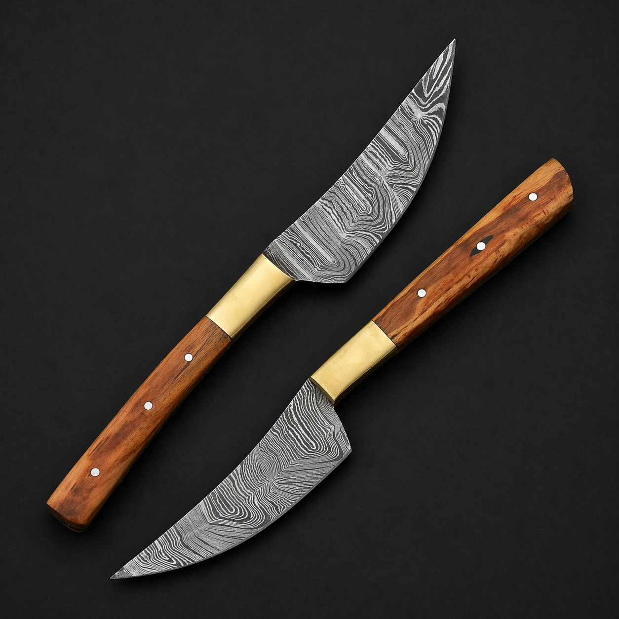 Handmade Damascus Steel Steak Knife Kitchen Set with wood & Brass Handle – 512 Layers Twist Pattern Chef Knives