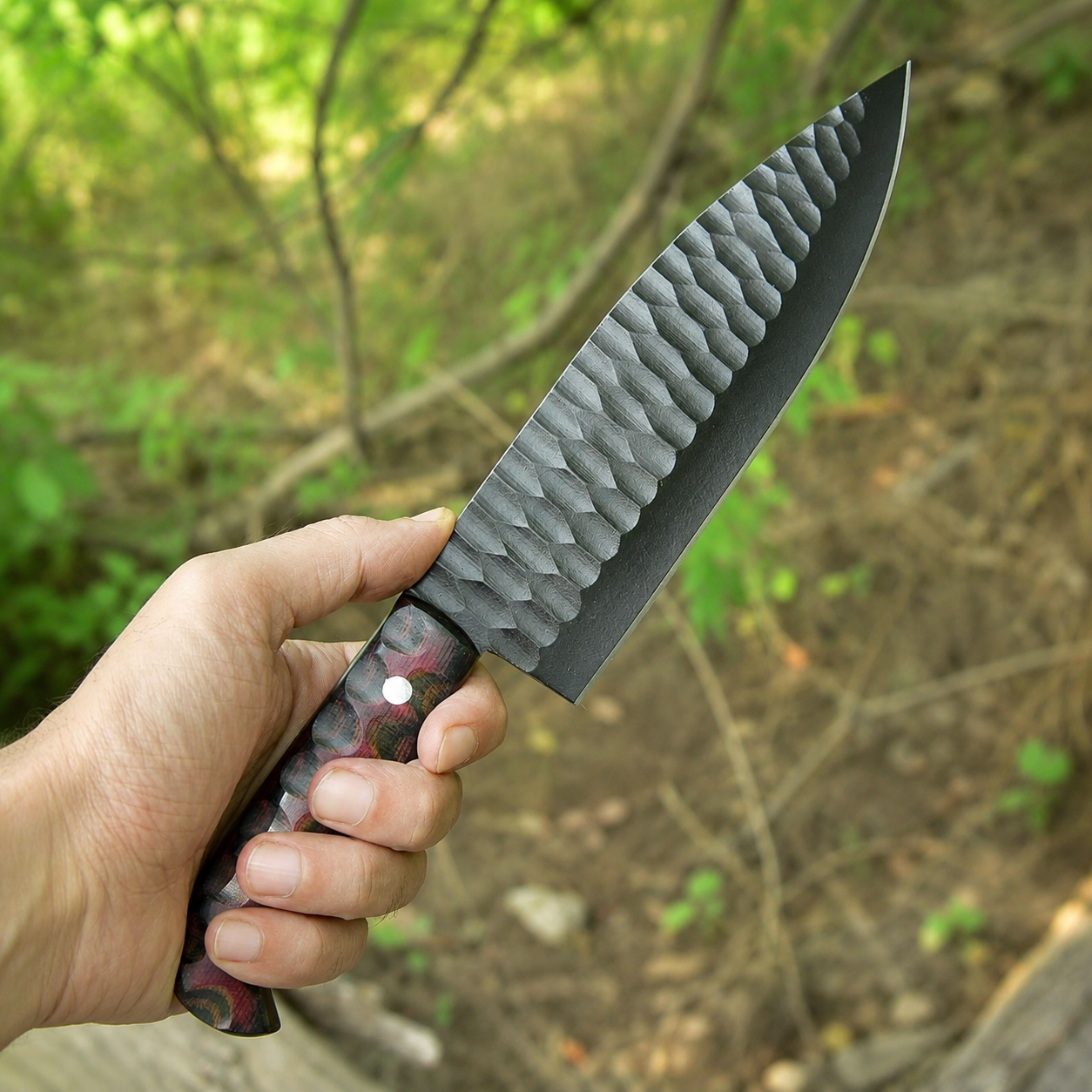 Handmade 1095 High Carbon Steel Chef & Utility Knife with Micarta Handle and Leather Sheath