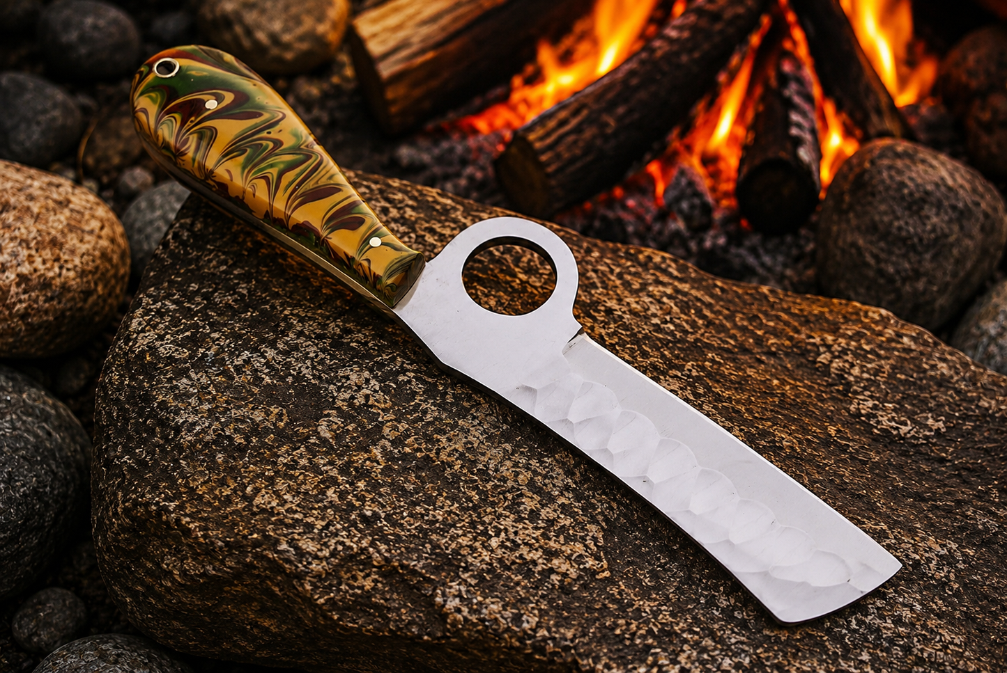 Hand Forged Railroad Steel Outdoor Utility Knife – Rustic Western Handmade EDC with Leather Sheath