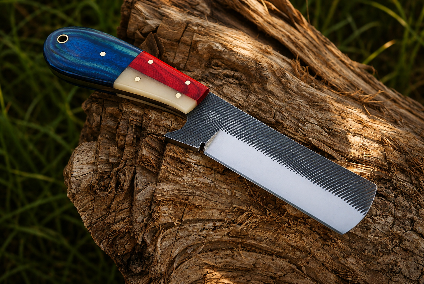 Premium Hand-Forged Railroad Steel Fixed Blade Knife – Wood Handle | Leather Sheath Included