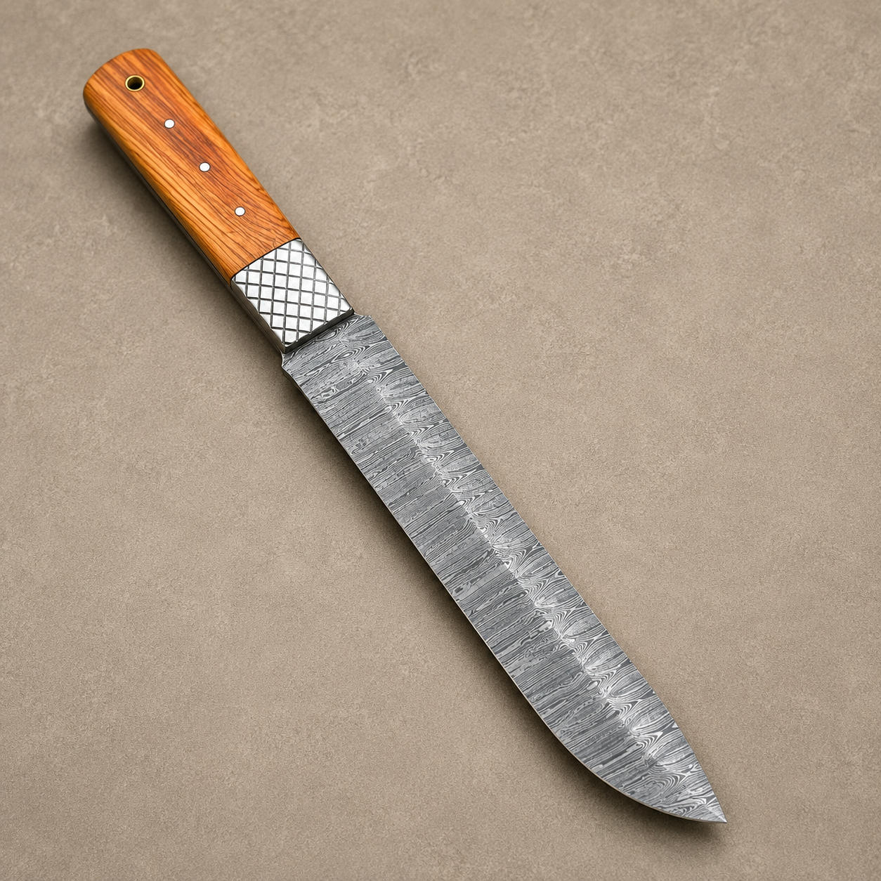 Handmade Damascus Steel Brisket Chef Knife with Wood Handle & Leather Sheath
