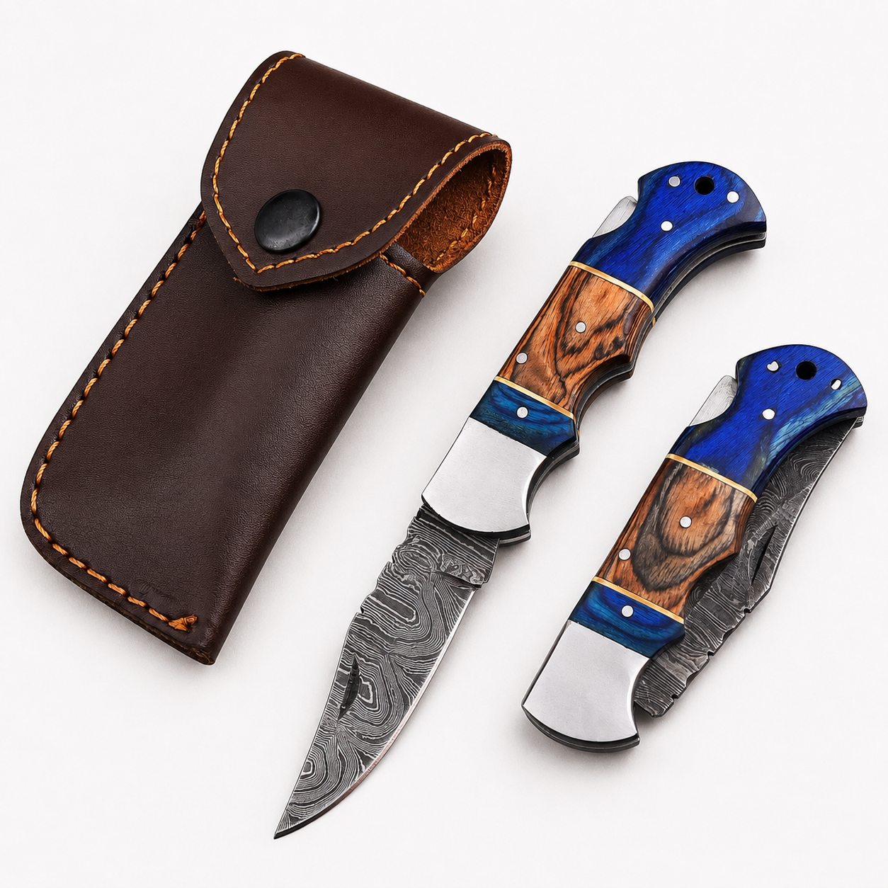 Handmade Folding Damascus Steel Pocket Knife – Pukka Wood Handle | Steel Bolster | Back Lock Design