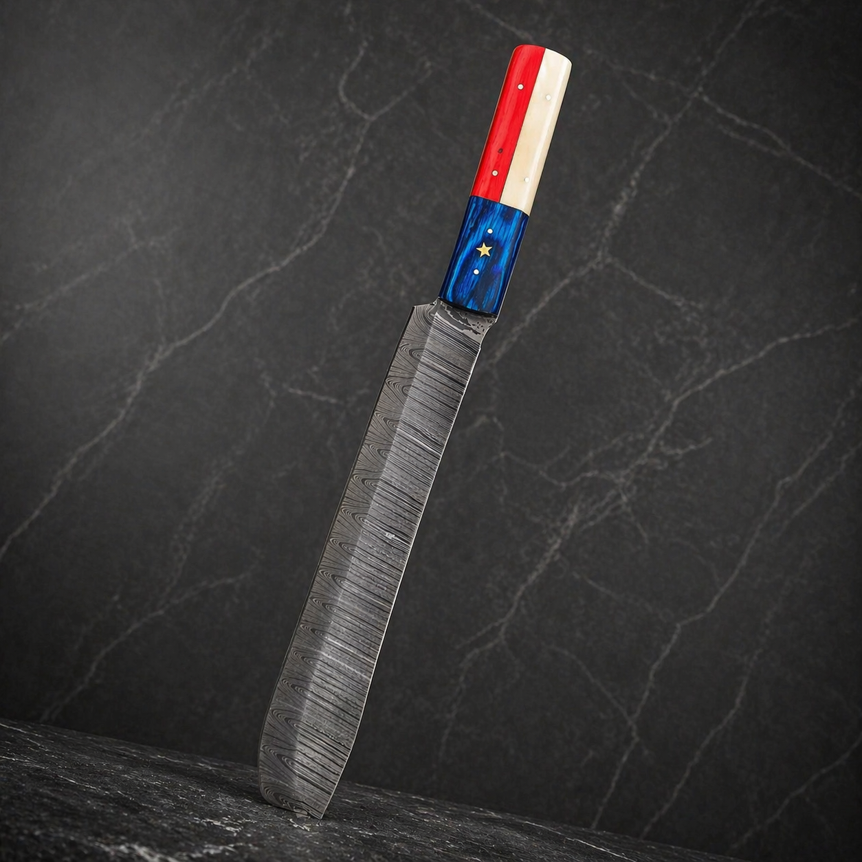 Hand Forged Damascus Steel Brisket Chef Knife – 10” Blade with Texas Flag Handle | 512 Layers