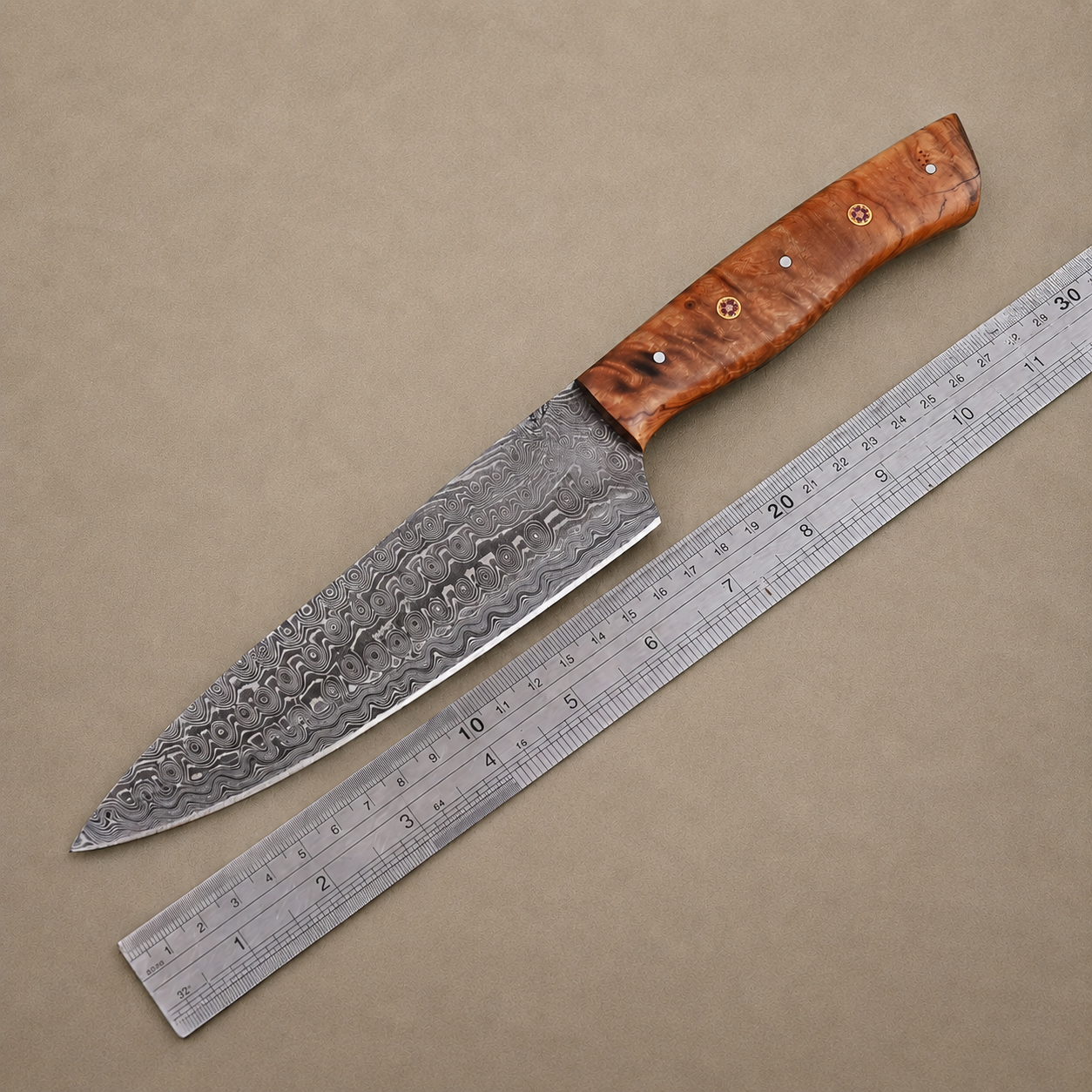 Heritage Olive Damascus Chef Knife – Hand Forged 512-Layer Damascus Steel Kitchen Knife with Olive Wood Handle | 7” Chef Blade