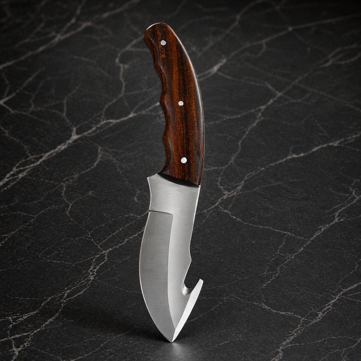 Custom Handmade D2 Steel Skinner Style Fixed Blade Knife with Gut Hook & Leather Sheath – Full Tang Outdoor & EDC Knife