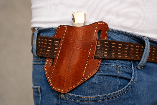 Handmade Engraved Genuine Leather Belt Pouch – Universal Folding Tool Holder