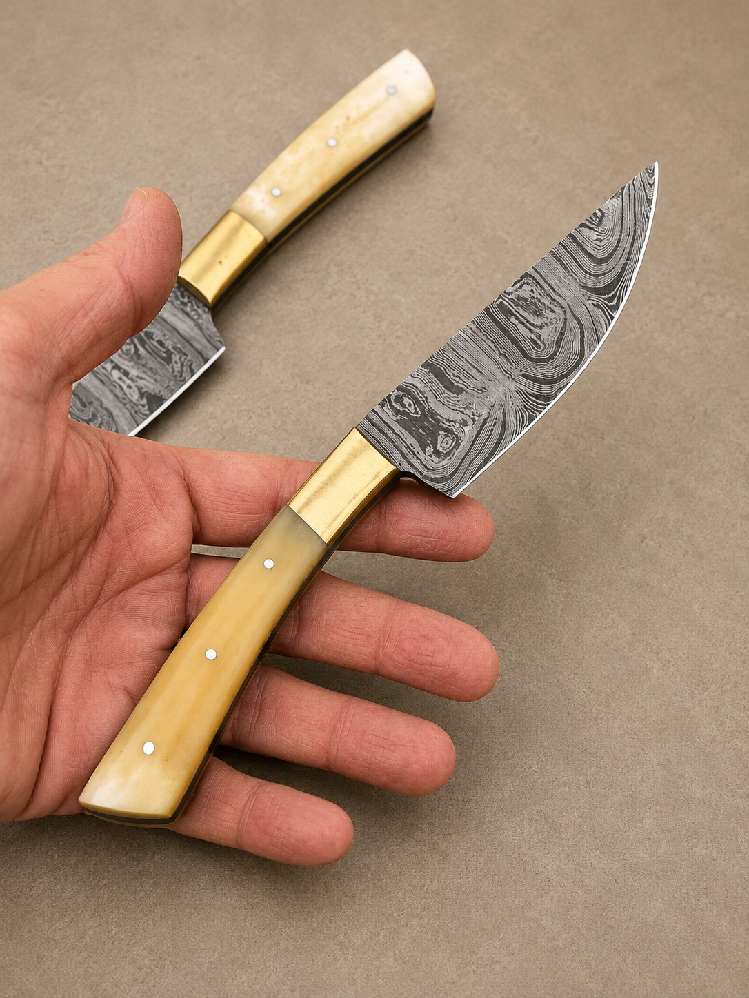 Handmade Damascus Steel Steak Knife Kitchen Set with Bone & Brass Handle – 512 Layers Twist Pattern Chef Knives
